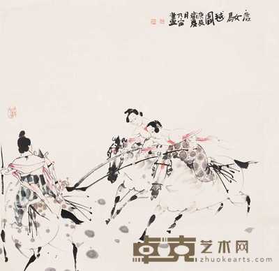 李乃宙 2000年作 唐女马球图 镜心 68×68cm